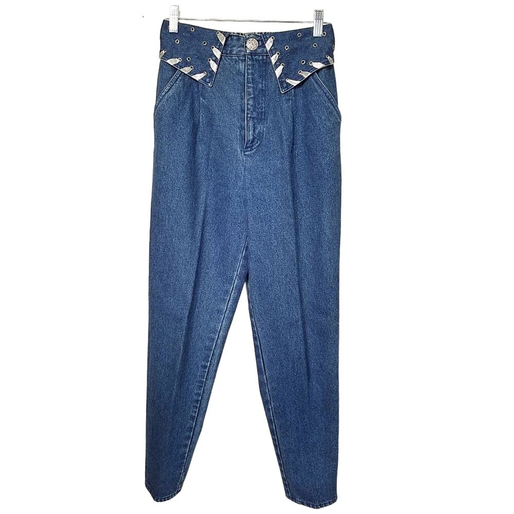 GANTOS Vintage 80's Denim Silver-Laced pleated tapered leg jeans High Waist SZ 6